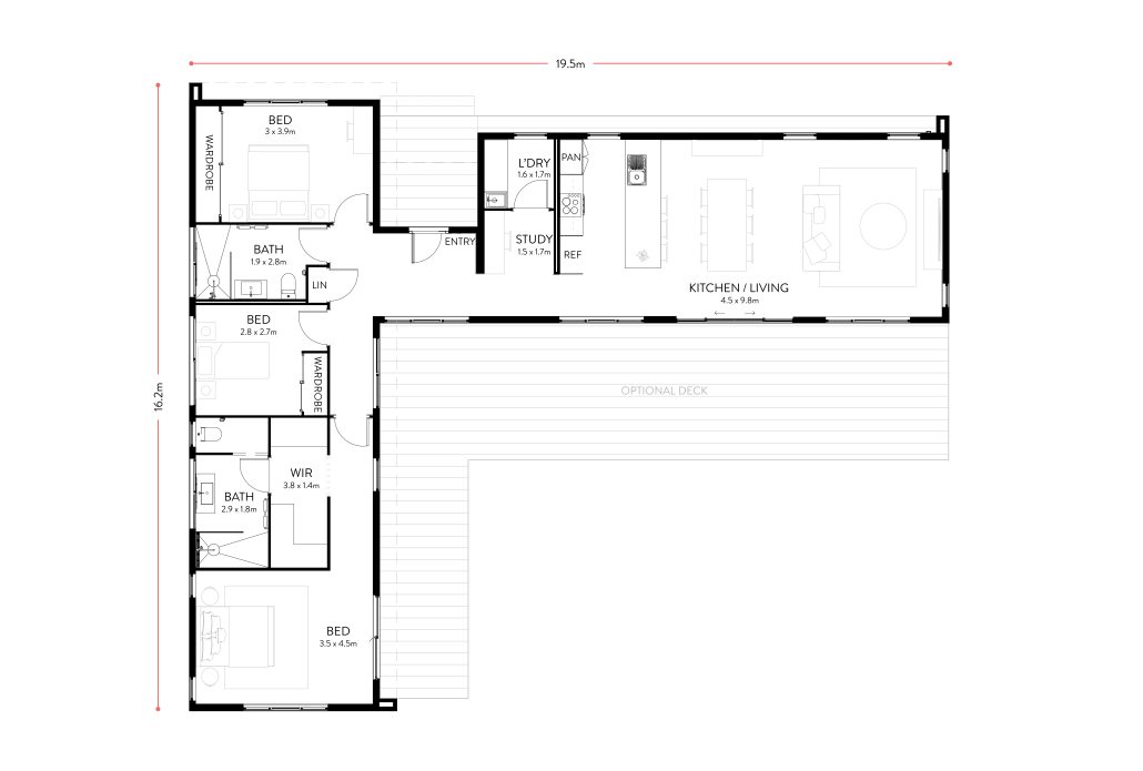 Floorplan of PLACEit modular home - Escape