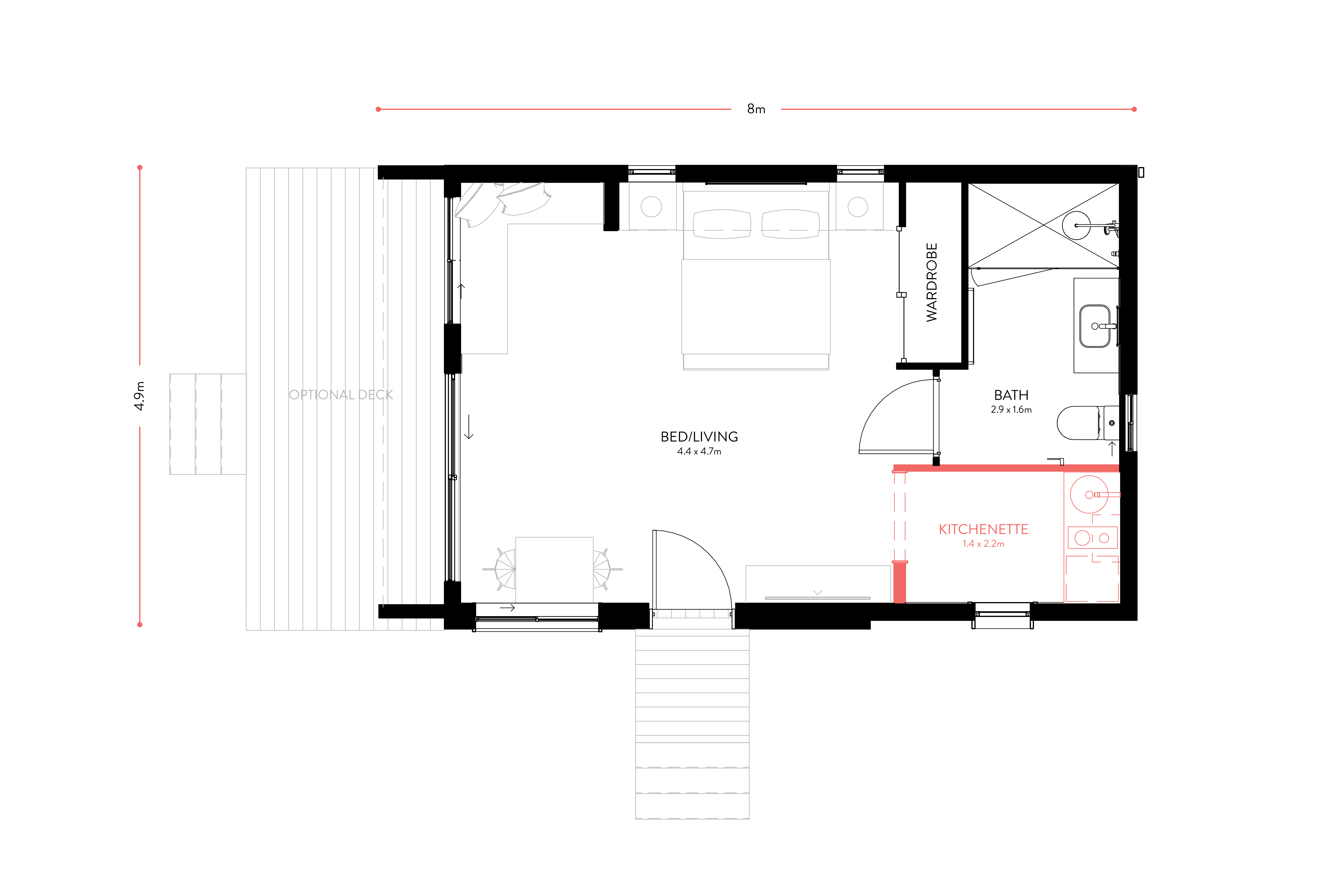 Floorplan of PLACEit modular home - Hobby with kitchenette